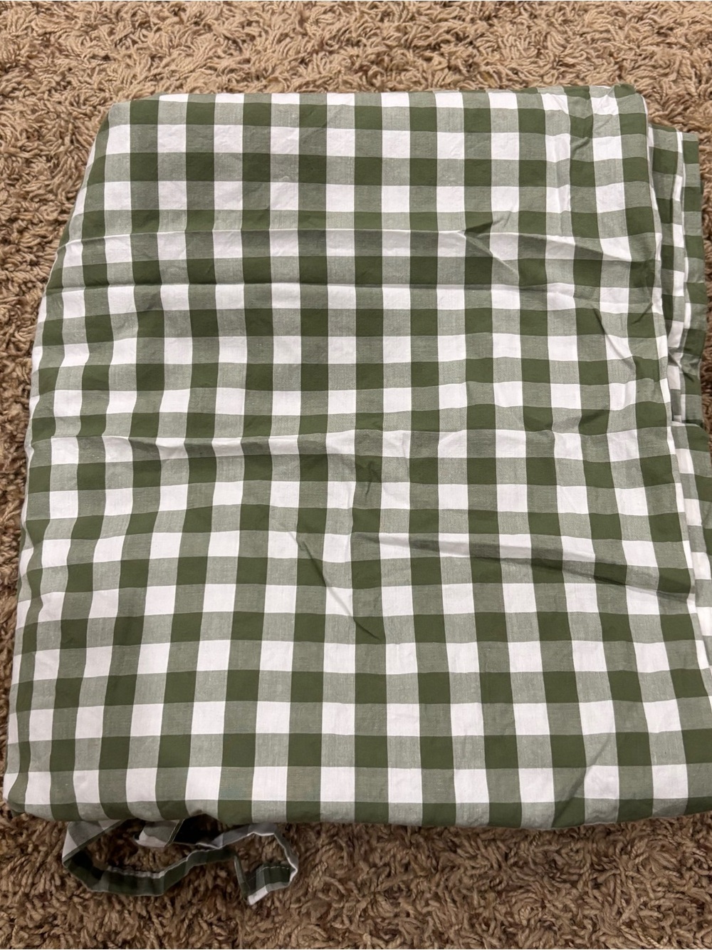 Quince Organic Cotton Percale Olive Green Gingham Duvet Cover Twin